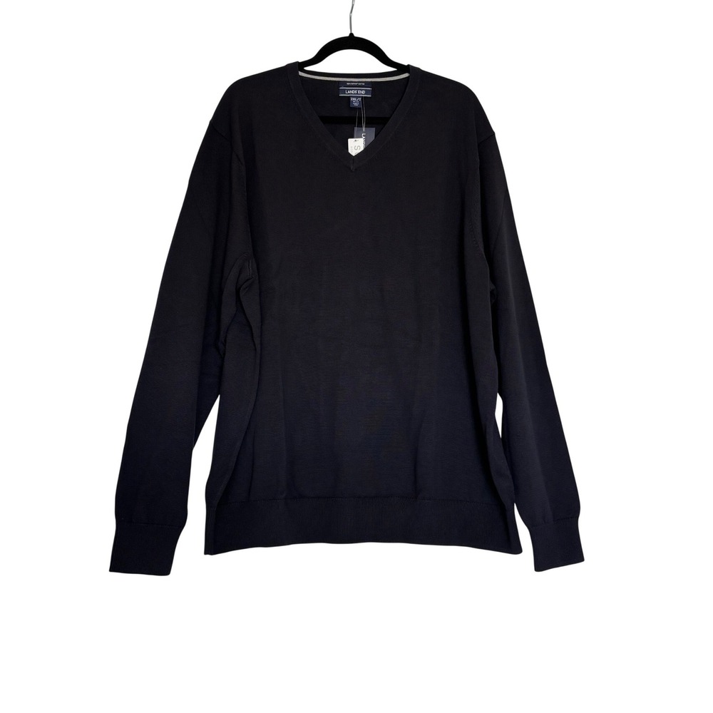 Lands End Mens 2XLT Black Supima Cotton V-Neck Sweater NWT Minimalist